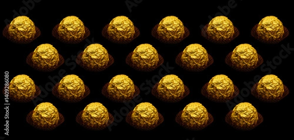 Fototapeta a candy wrapped in gold foil on black background