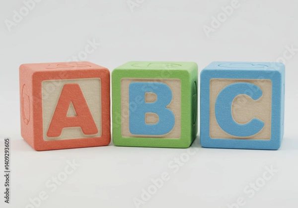 Fototapeta Three colorful alphabet blocks spelling out abc in a clear, educational display.