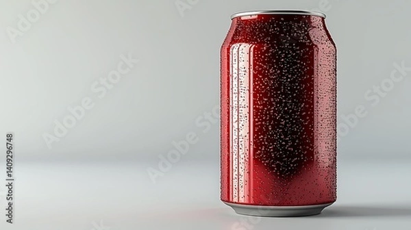 Fototapeta Refreshing Red Soda Can with Water Droplets on Clean Background