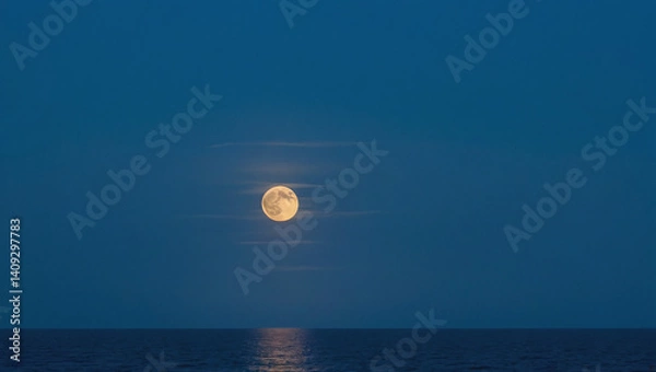 Fototapeta Full Blue Moon Rising Over Calm Ocean