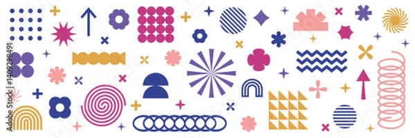 Fototapeta Collection of geometric graphic elements. Brutalist style abstract shapes. Retro design. Vector illustration