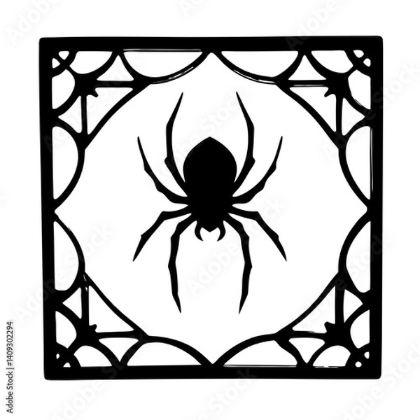 Fototapeta Spooky Halloween Spider Web Square Design Black and White Silhouette Illustration Graphic Art