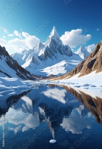 Fototapeta Snow Mountain Terrain Future Abstract Architecture Water Surface Sky Background