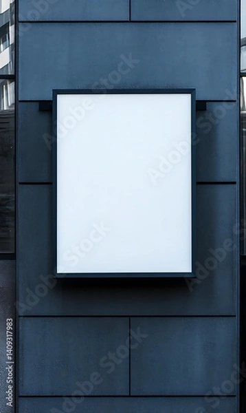 Fototapeta Square Signboard Mockup Mounted on Dark Gray Wall with a Clean White Display
