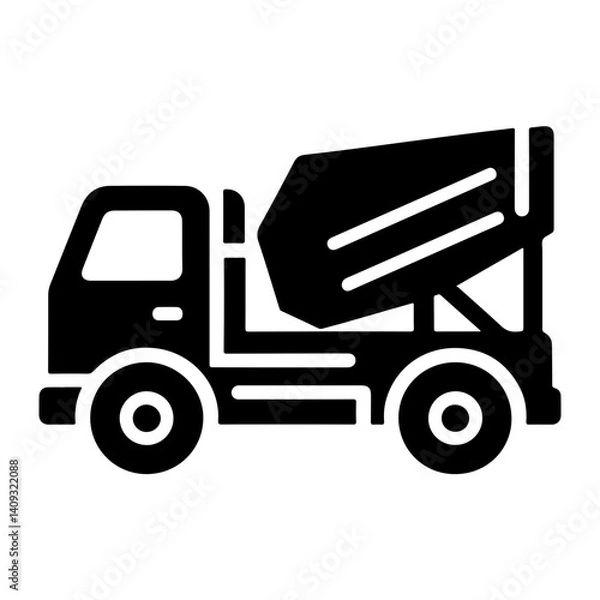 Fototapeta A Minimalist Pictogram Vector Icon Of A Batching Truck Used In Construction Sites To Transport And Mix Cement And Concrete Efficiently