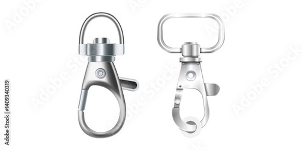 Fototapeta Realistic Silver Metal Clasps Vector Illustration.	