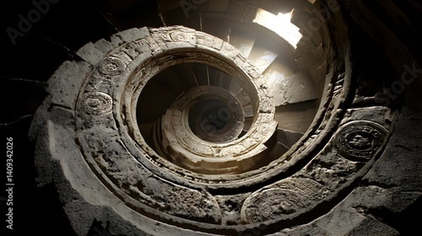 Fototapeta A spiral staircase with a black and white color scheme 3