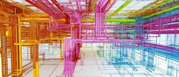 Fototapeta Overlaying mep routing with bimstyle in high-fidelity environments for enhanced visualization