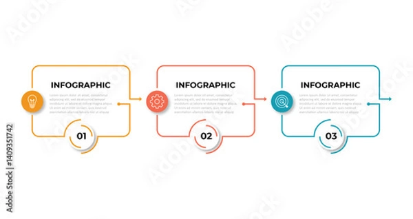 Fototapeta Business infographic template. 3 Step timeline journey. Process diagram, 3 options on white background, Infograph elements vector illustration.