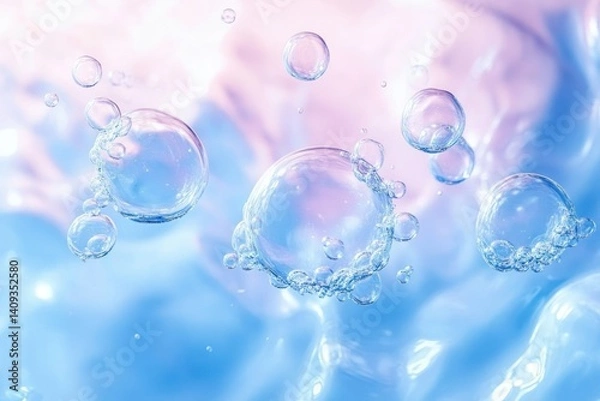 Fototapeta Water Bubbles and Surface, Foam Waves, Health and Medical Environment, Refreshing Lifestyle Image
