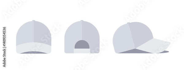 Obraz White baseball cap. Front, back, side view. isolated on white background