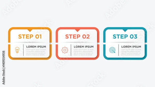 Fototapeta Business infographic template. 3 Step timeline journey. Process diagram, 3 options on white background, Infograph elements vector illustration.