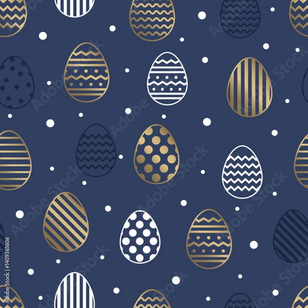 Fototapeta Easter seamless texture with golden eggs in geometric pattern. Minimal design. Vector illustration