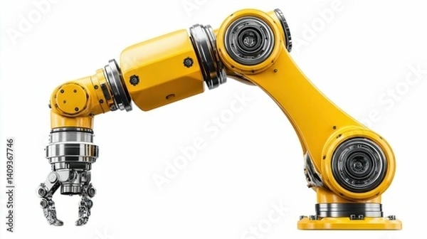 Obraz This robotic arm, with its striking yellow color and metallic accents, is ready for action. Its design represents automation and technological advancement in modern industry.