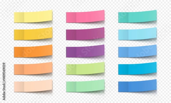 Fototapeta Vector collection colorful realistic sticky notes. Post note stickers template. Sticky paper tapes with shadow isolated on transparent background.