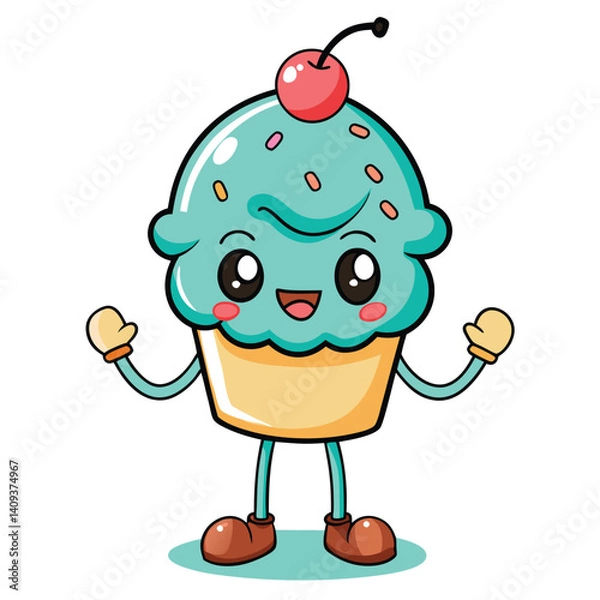 Fototapeta Cute cupcake character with cherry on top (1)