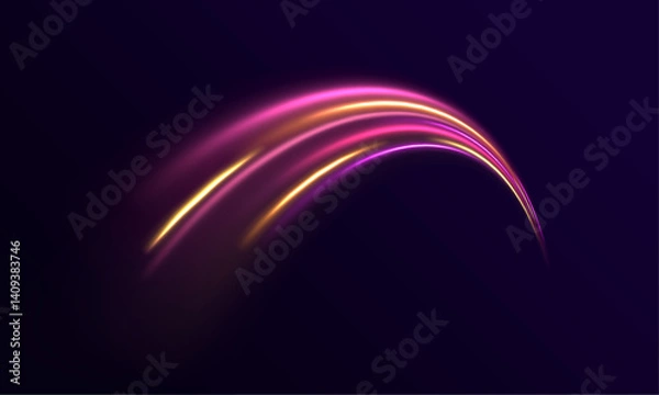 Fototapeta Long exposure of night motorways shows colorful speed trails. Neon purple and blue light effects swirl in spirals. Perfect for futuristic city visuals.