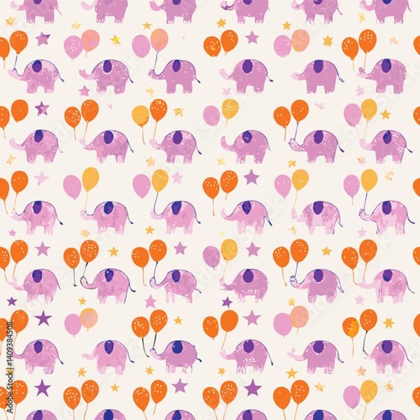Fototapeta Pastel baby elephant vector pattern for nursery and baby-themed designs