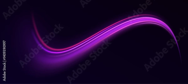 Fototapeta Abstract neon light trails curve through the dark like flowing energy. The glowing lines pulse with motion, creating a futuristic sense of speed. Perfect for tech or sci-fi design.