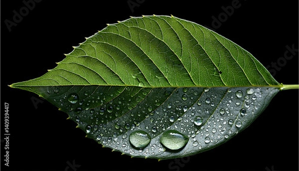Fototapeta green leaf with water drops