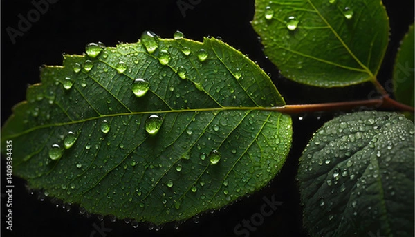 Fototapeta green leaf with water drops