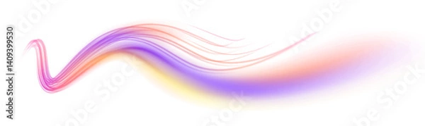 Fototapeta Neon swirls on a white background PNG. Acceleration speed motion on night road. Magic moving fast speed police lines.	