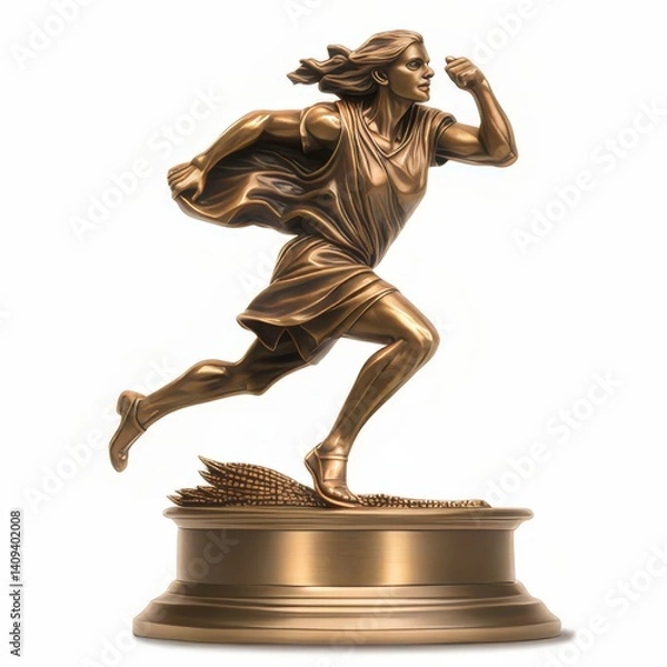 Fototapeta A beautiful bronze statue depicting a woman running on a white background