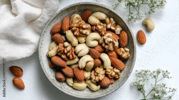 Obraz Assorted Nuts in a Bowl Surrounded by Natural Elements