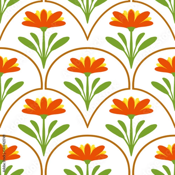 Obraz folk seamless floral pattern with geometrical elements.
