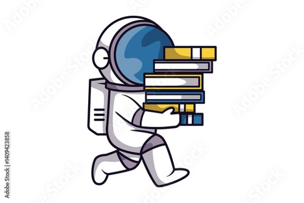 Fototapeta Astronaut Character Carrying a Stack of Books