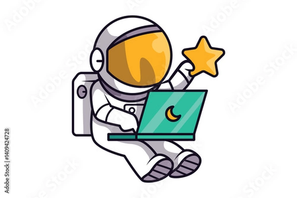 Fototapeta Astronaut Character Using Laptop