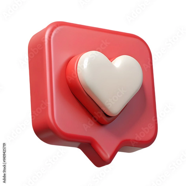 Fototapeta 3D render, social media heart icon, red speech bubble