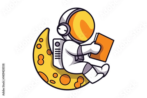 Fototapeta Astronaut Character Reading a Book on The Moon