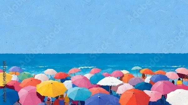Obraz Colorful umbrellas on a sunny beach