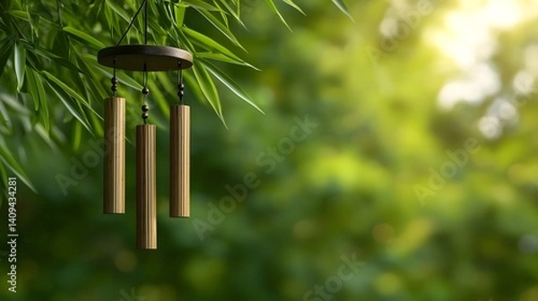 Obraz Wind chimes in a peaceful bamboo garden