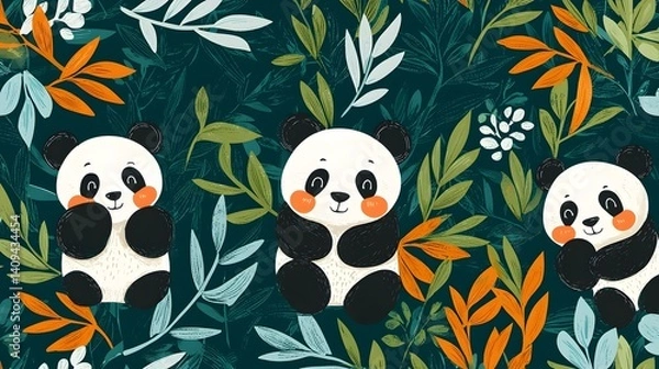 Obraz Playful pandas in a lush tropical jungle