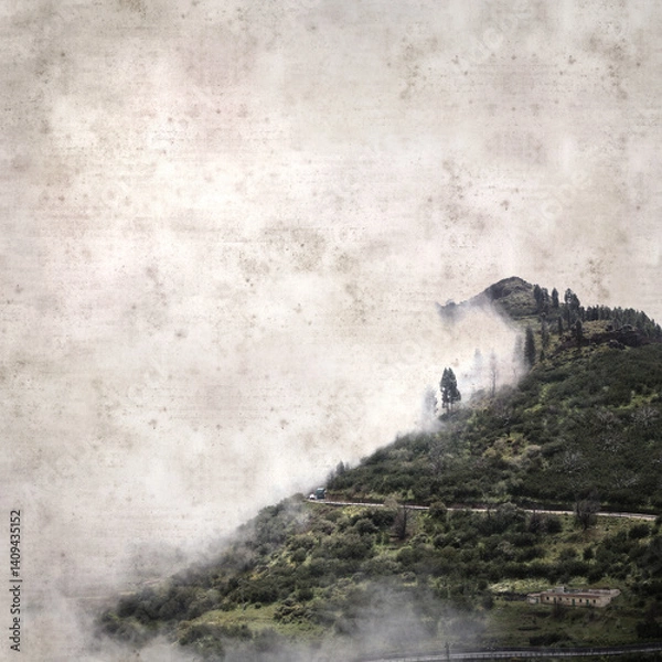 Fototapeta textured stylish old paper background, square, with landscape of central Gran Canaria