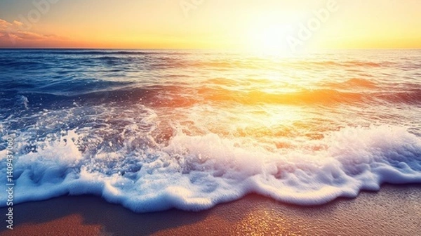 Fototapeta Ocean Waves at Sunset Create Serene Ambiance and Coastal Vibe