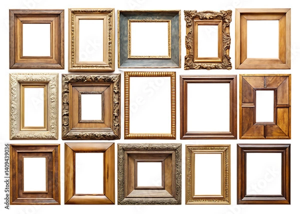 Fototapeta wooden picture frames isolated on white background PNG , AI GENERATED