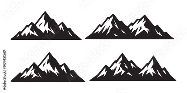 Fototapeta Vector mountain icon set illustration showcases a snowy winter landscape silhouette 