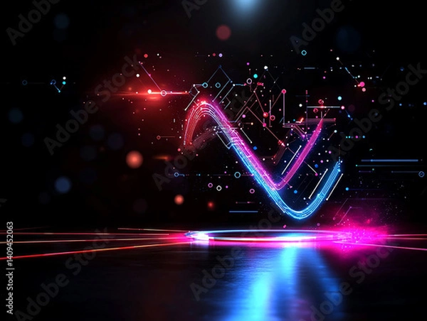 Obraz Futuristic geometric plexus background with blue and purple gradient, showing digital connections, network lines, and tech-inspired structure.