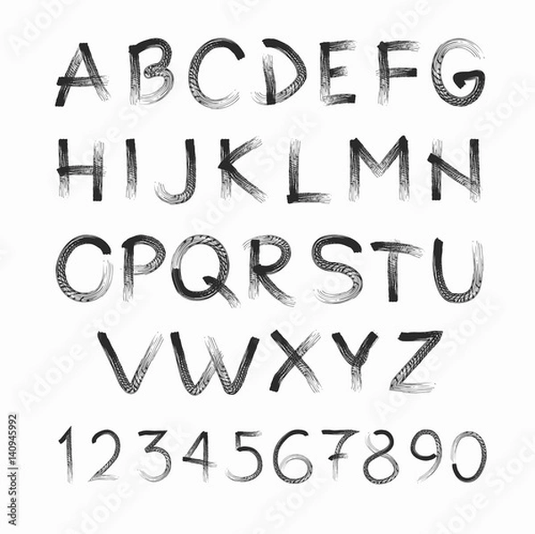 Fototapeta Chalk hand drawing alphabet, vector illustration. Art grunge typography for your design