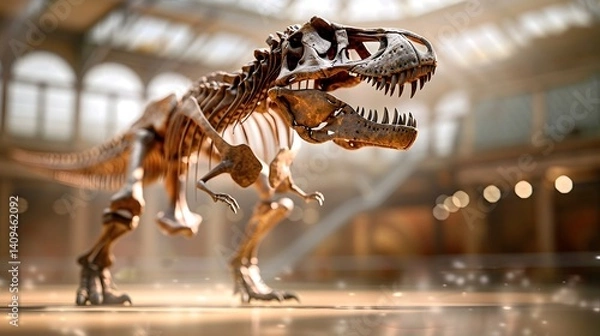 Fototapeta Dinosaur skeleton fossil on display in a museum