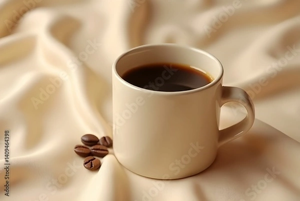 Fototapeta Hot coffee mug. Productive morning atmosphere, perfect for journaling, planning, and working from home concept. Coffee drink menu. Coffee background