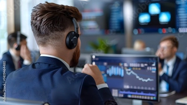Fototapeta Financial analysts reviewing data and charts in an office setting