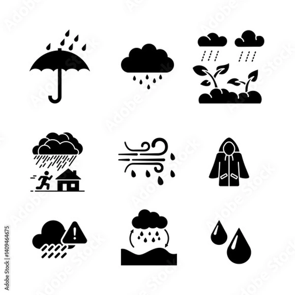 Obraz Weather Line Icons. Rain, illustation vector.