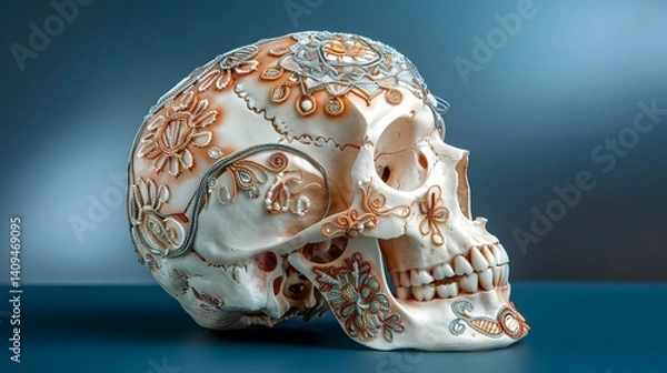 Fototapeta Ornamental skull with intricate floral pattern