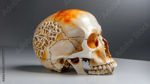 Fototapeta Detailed human skull with intricate patterns