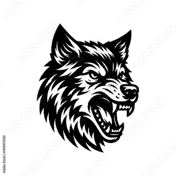 Fototapeta A fierce wolf head illustration featuring sharp details and dynamic expression
