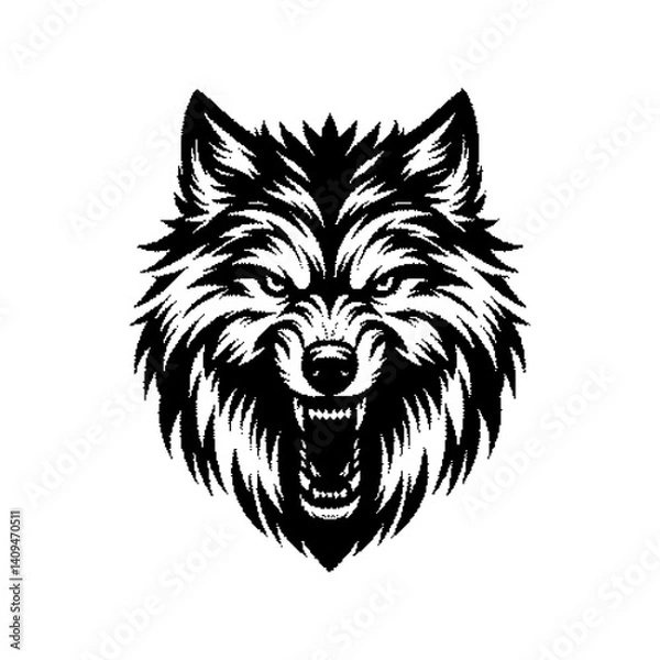 Fototapeta Illustration of a fierce wolf's head with detailed fur texture and sharp features